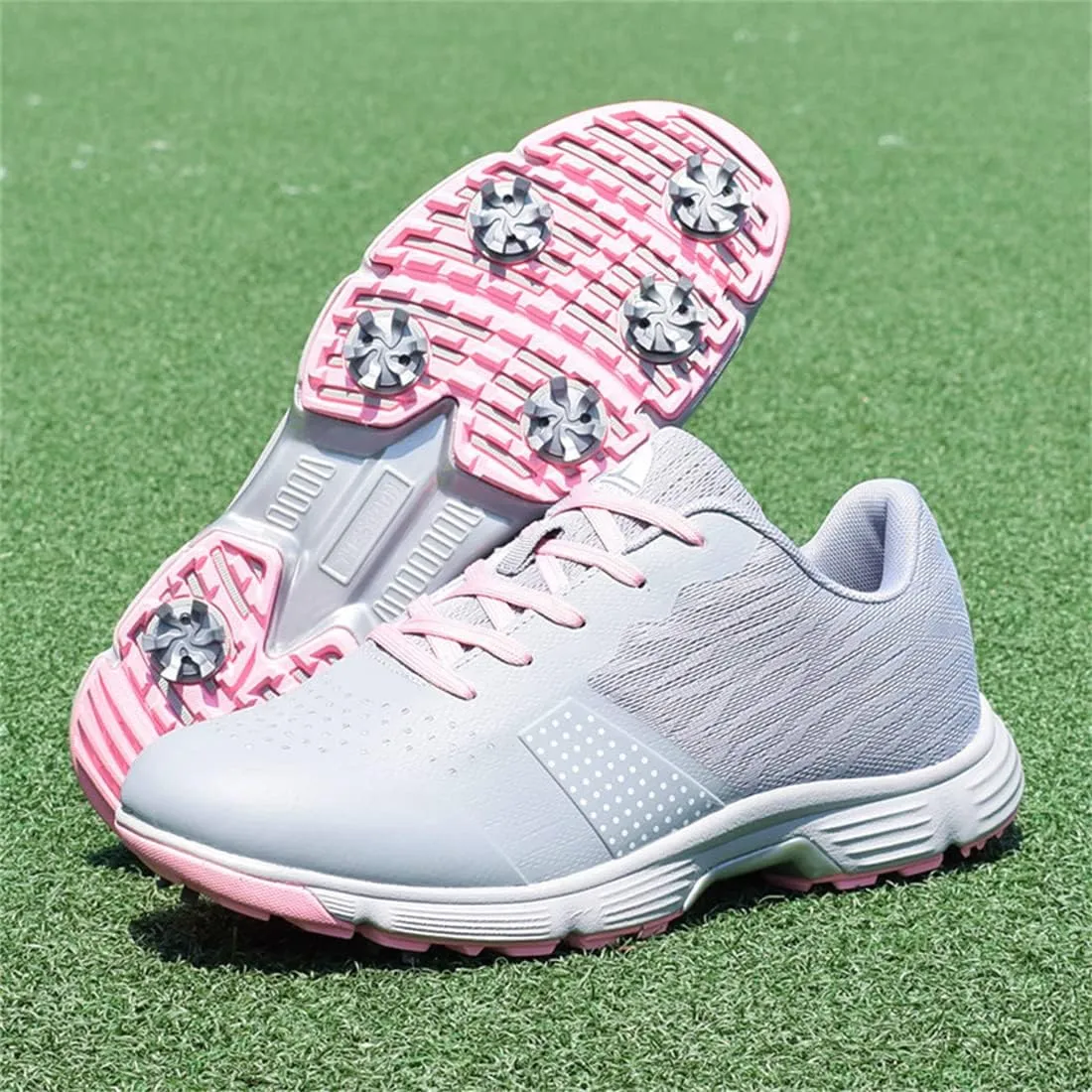Spiked Golf Shoes for Ladies, Waterproof Walking Sneakers 7 Spikes Golf Trainers Lightweight Comfortable Golf Sport Shoes