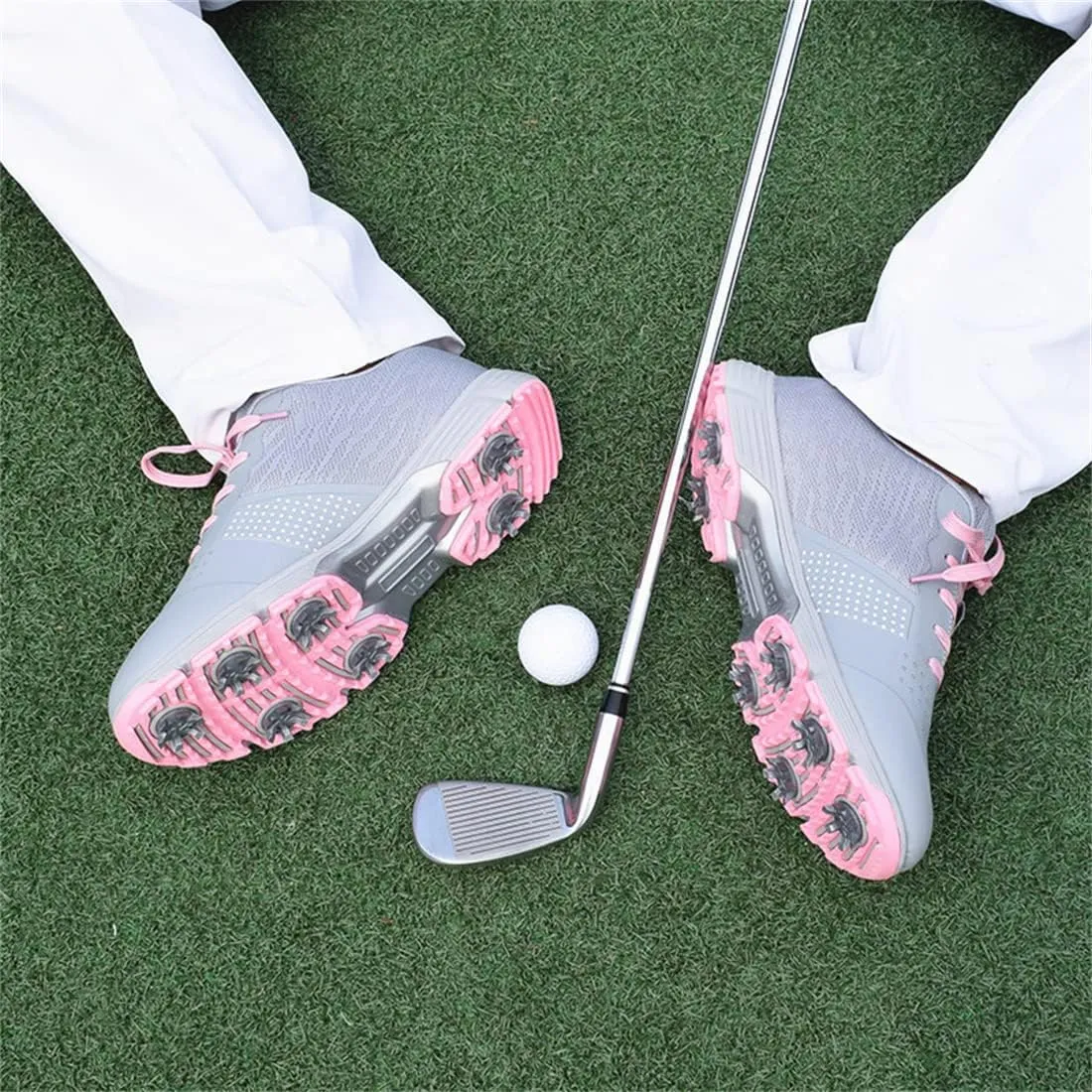 Spiked Golf Shoes for Ladies, Waterproof Walking Sneakers 7 Spikes Golf Trainers Lightweight Comfortable Golf Sport Shoes