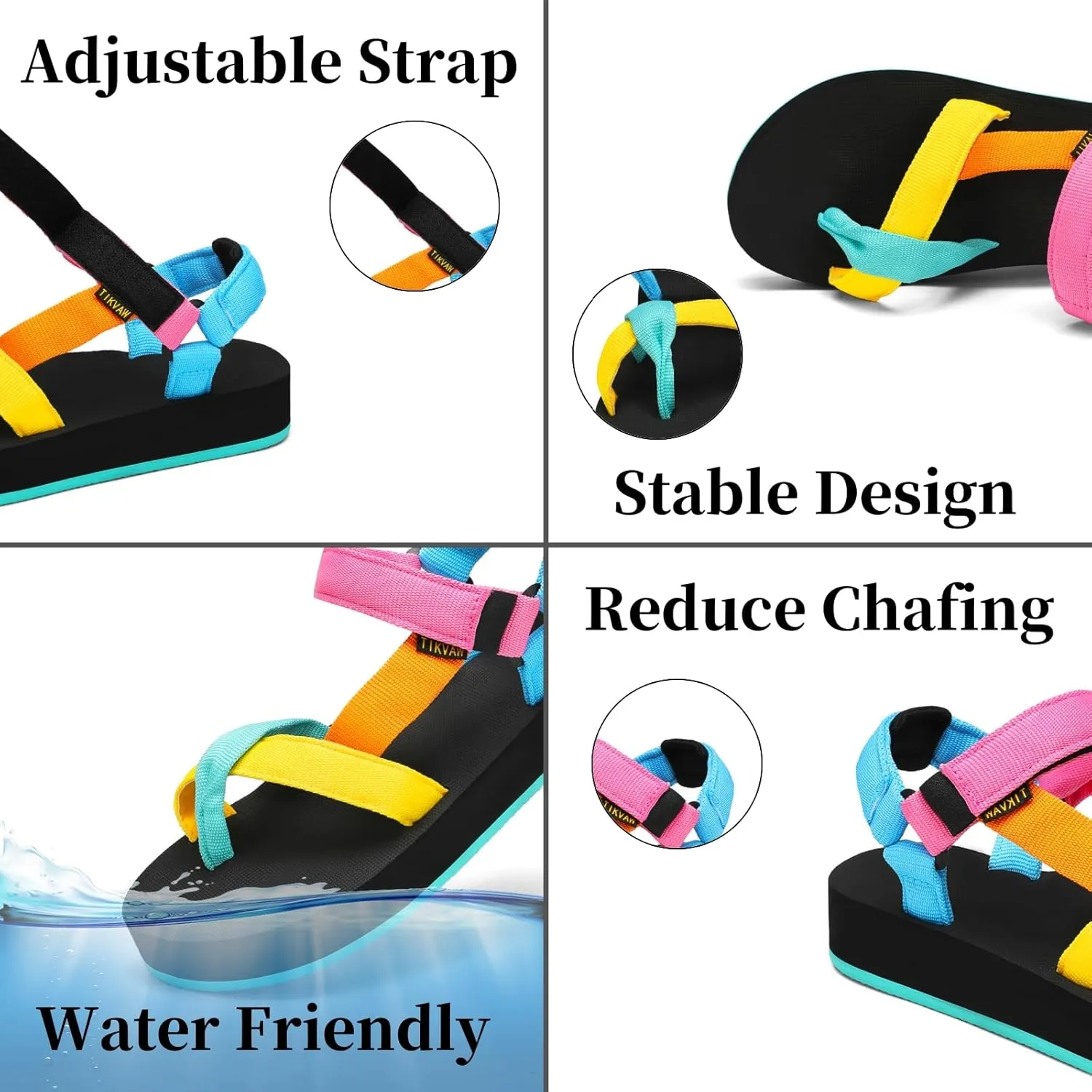 Sport Walking Water Sandals for Women with Arch Support & Adjustable Straps Platform Sandals Women Height Increase