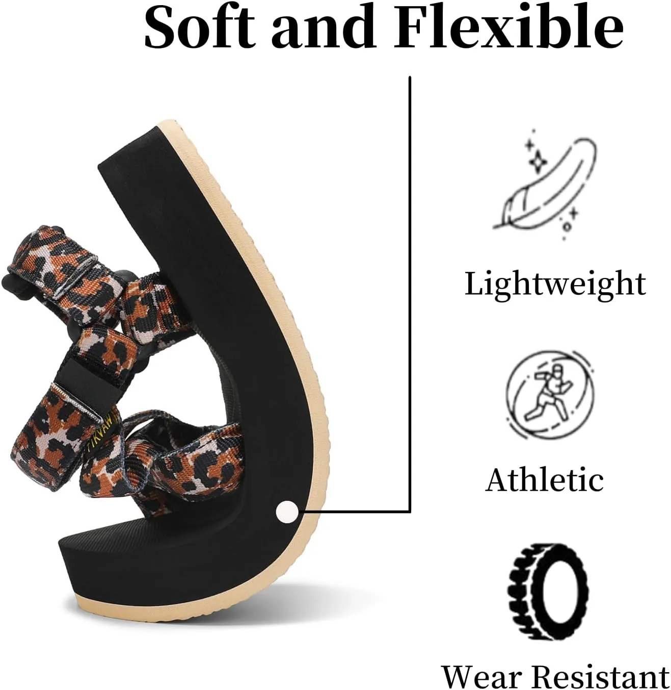 Sport Walking Water Sandals for Women with Arch Support & Adjustable Straps Platform Sandals Women Height Increase