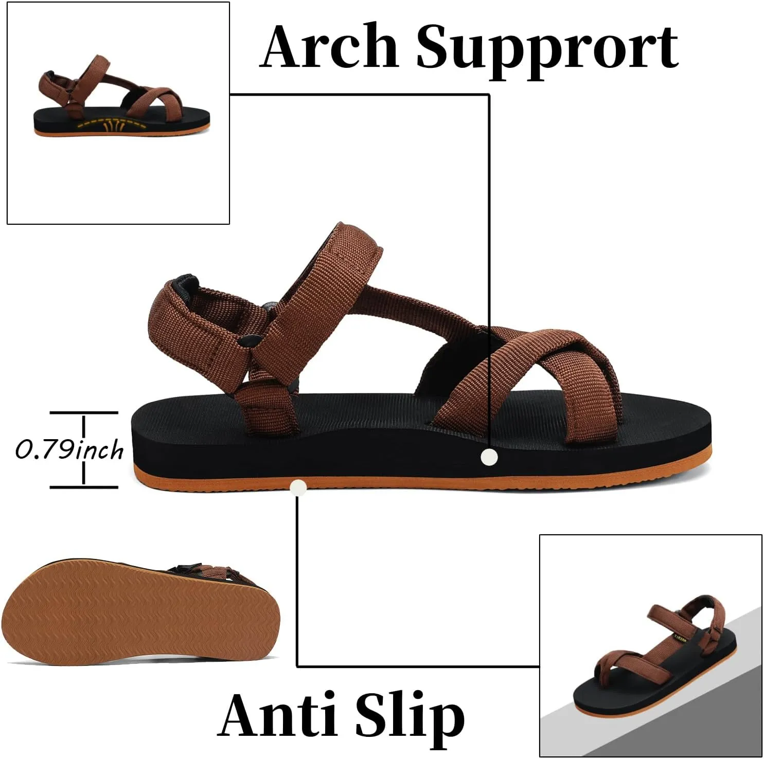 Sport Walking Water Sandals for Women with Arch Support & Adjustable Straps Platform Sandals Women Height Increase