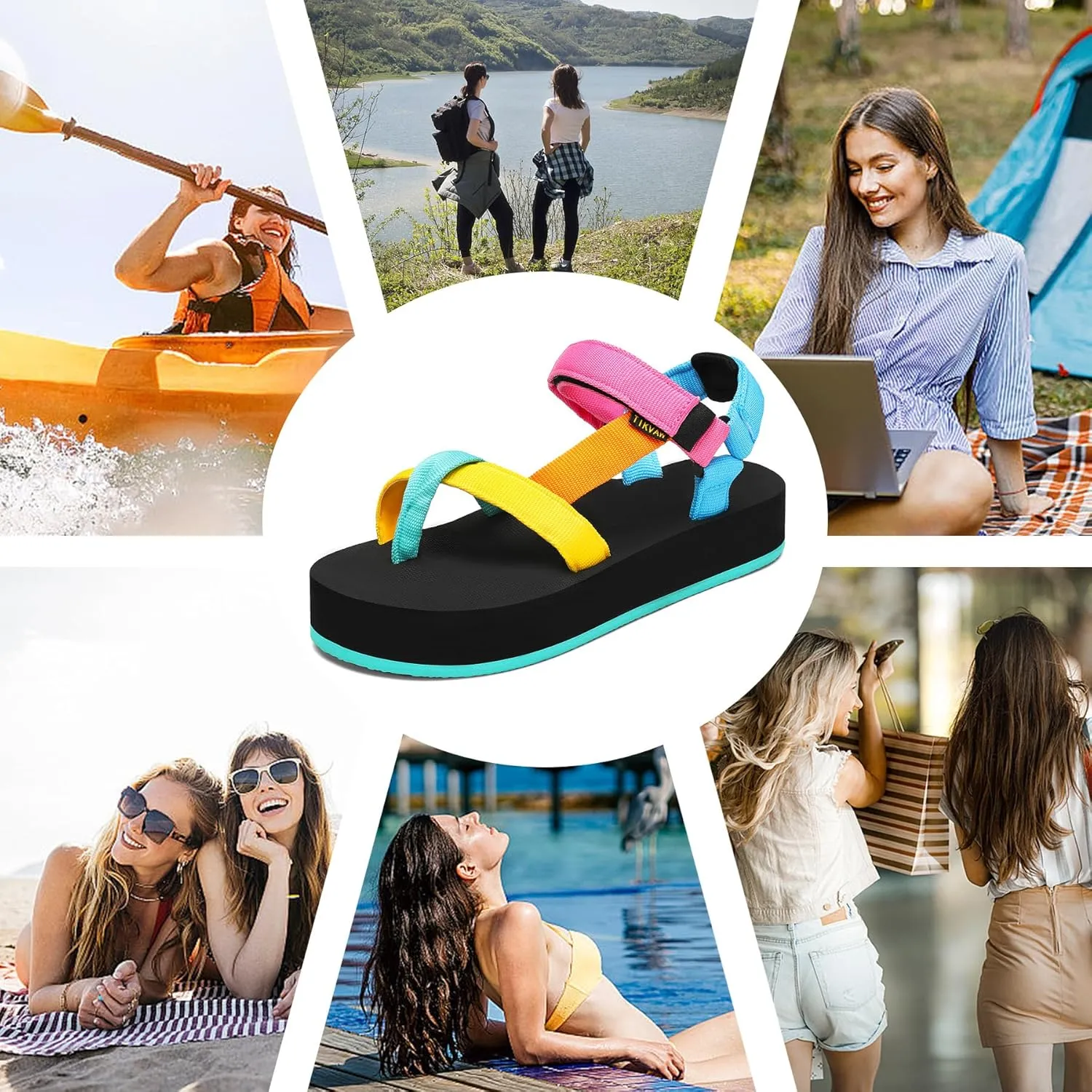 Sport Walking Water Sandals for Women with Arch Support & Adjustable Straps Platform Sandals Women Height Increase