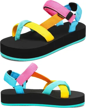 Sport Walking Water Sandals for Women with Arch Support & Adjustable Straps Platform Sandals Women Height Increase