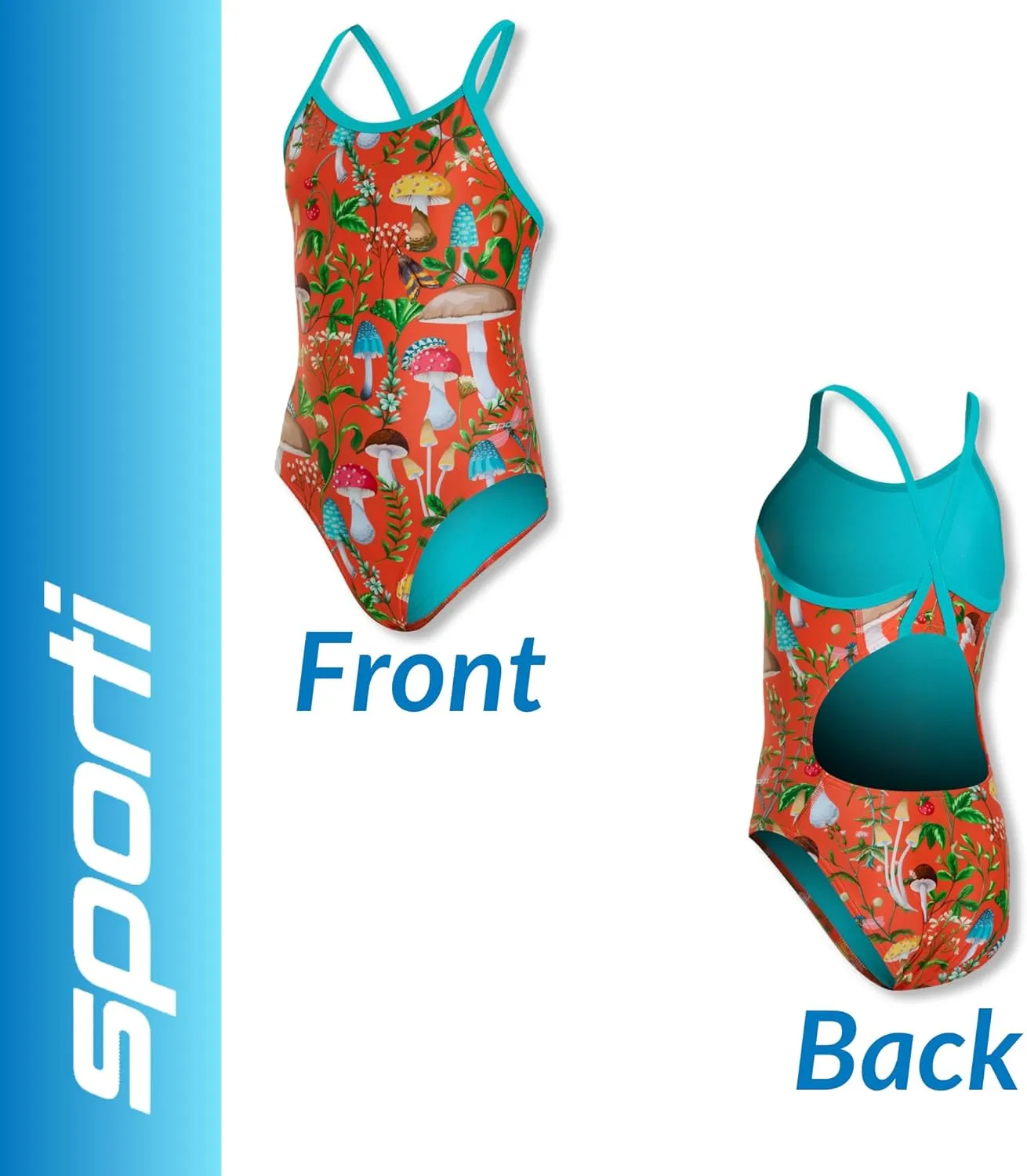Sporti Thin Strap Girls' Athletic One-Piece Swimsuit – Multi Color Competitive Bathing Suit Swimwear for Youth Swimmers