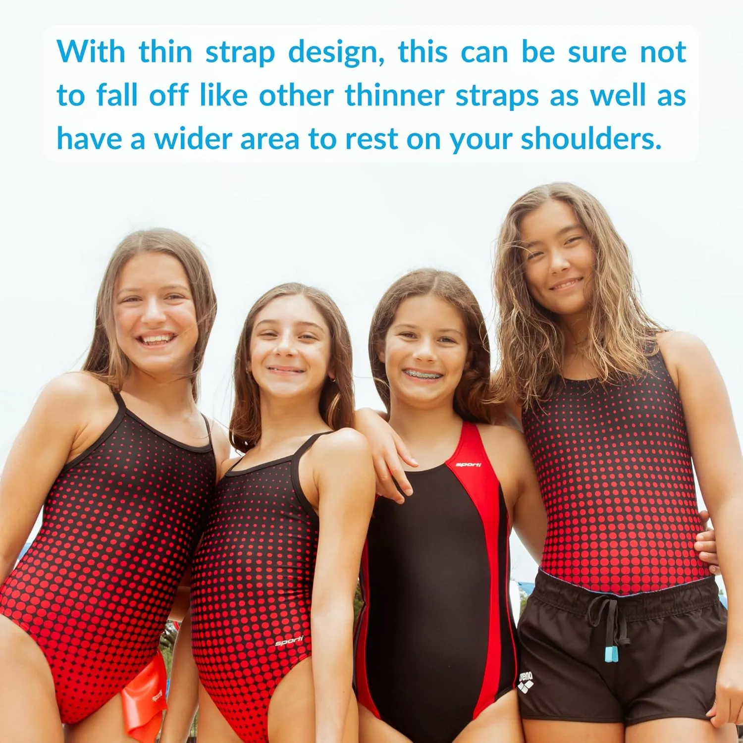 Sporti Thin Strap Girls' Athletic One-Piece Swimsuit – Multi Color Competitive Bathing Suit Swimwear for Youth Swimmers