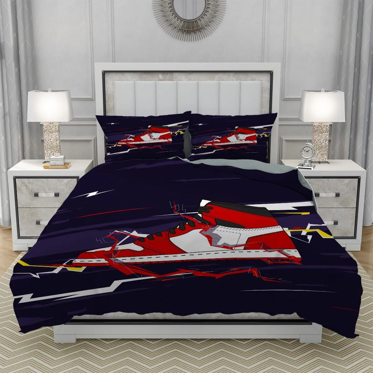 Sports Duvet Cover Set Twin Size, Sneaker Shoes Lightning Cool Graffiti Bedding Set 3 Pieces Soft Microfiber Quilt Cover for Kids Boys Teens Room Decor, Comforter Cover with 2 Pillowcase
