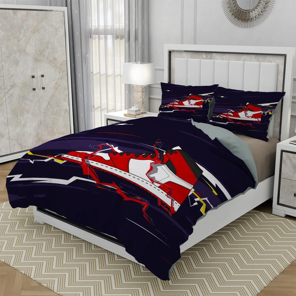Sports Duvet Cover Set Twin Size, Sneaker Shoes Lightning Cool Graffiti Bedding Set 3 Pieces Soft Microfiber Quilt Cover for Kids Boys Teens Room Decor, Comforter Cover with 2 Pillowcase