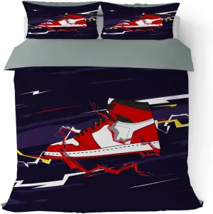 Sports Duvet Cover Set Twin Size, Sneaker Shoes Lightning Cool Graffiti Bedding Set 3 Pieces Soft Microfiber Quilt Cover for Kids Boys Teens Room Decor, Comforter Cover with 2 Pillowcase