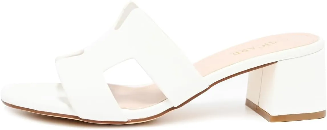 Square Open Toe Strappy Heels Sandals Low Block Chunky Heeled Sandals Slip On Slide Mules Sandals Comfortable Casual Black White Tan Dress Sandals for Women