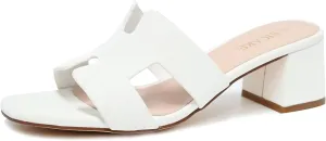 Square Open Toe Strappy Heels Sandals Low Block Chunky Heeled Sandals Slip On Slide Mules Sandals Comfortable Casual Black White Tan Dress Sandals for Women