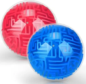 Sumind 2 Pieces Maze Ball 3D Maze Puzzle Brain Teasers Games Gravity 4 Inches Puzzle Toy Ball Sphere Educational Toys for Students Teens Adults(Red, Blue)