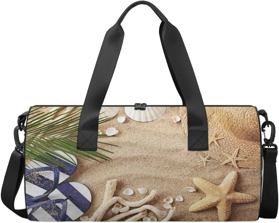 Summer Beach Travel Duffel Bag Flip Flop Shellfish Beach Sports Gym Bag Men Women Sports Travel Luggage Bag 17.6”×9”×9 “ Duffel Bag Weekend Overnight Gym Bag Nvenient For Carrying