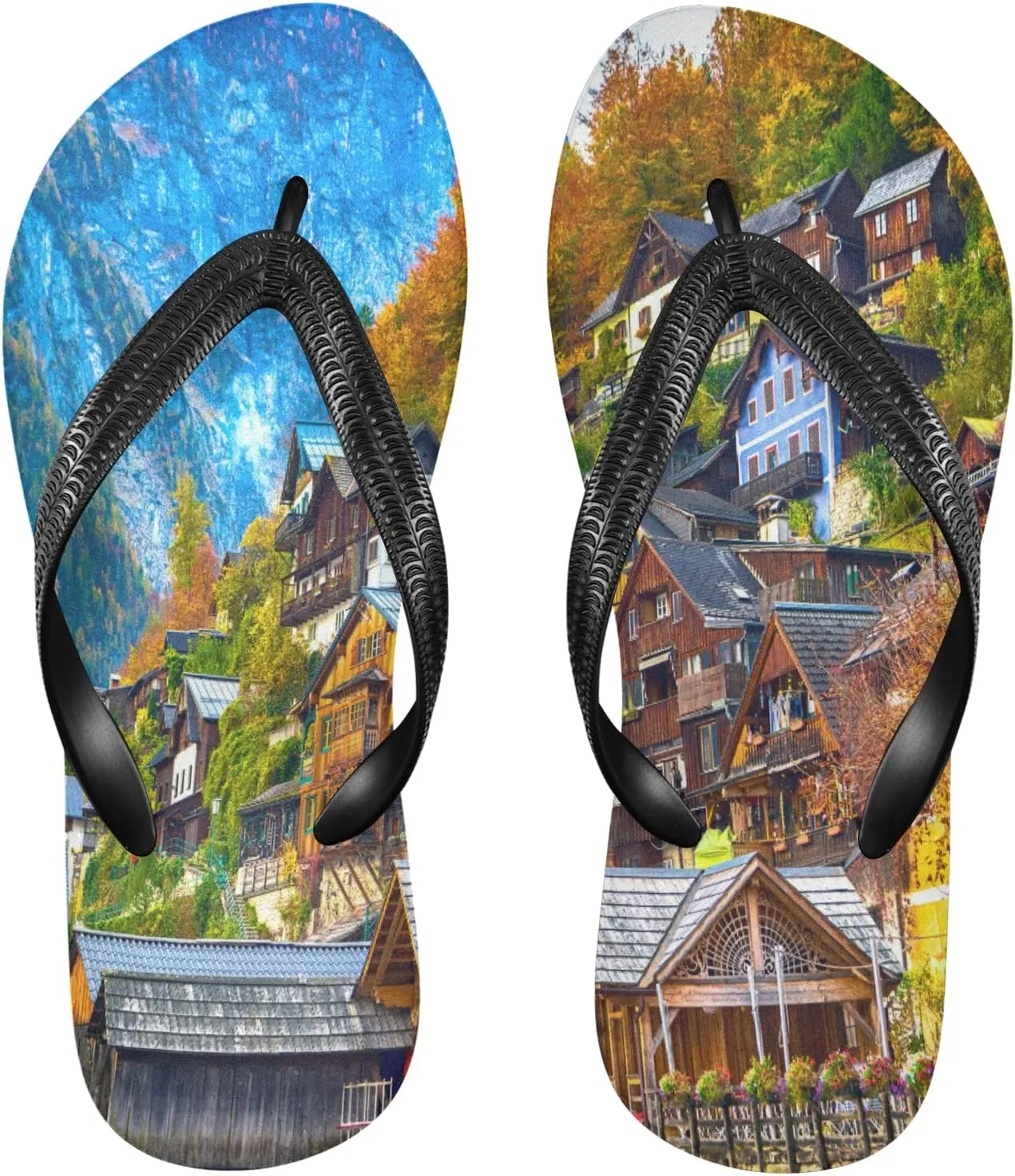 Summer Hallstatt Village Austria Womens Flip Flops Summer Beach Sandals Casual Thong Slippers Comfortable Shower Slippers Non Slip Water Sandals shoes XL