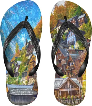 Summer Hallstatt Village Austria Womens Flip Flops Summer Beach Sandals Casual Thong Slippers Comfortable Shower Slippers Non Slip Water Sandals shoes XL