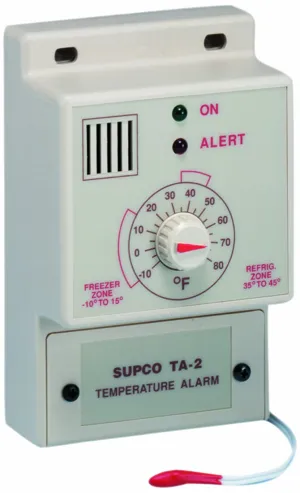 Supco TA2 Single Set Point Temperature Alarm, -10 to 80 Degrees F, 120 VAC
