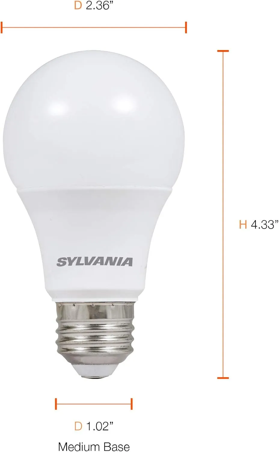 SYLVANIA LED A19 Light Bulb, 60W Equivalent, Efficient 8.5W, 10 Year, 2700K, 800 Lumens, Frosted, Soft White - 24 Pack (74765), Packaging may vary.