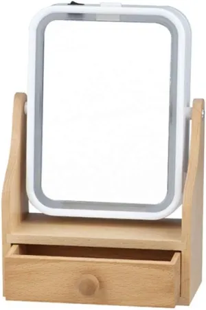 Table Desk Vanity Makeup Mirror Desktop Double-Sided Makeup Mirror Magnifying Makeup Mirror with Cosmetic Storage Box High-Definition Makeup Mirror Portable Small Cosmet