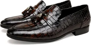 Tassel Loafer for Mens, Casual Crocodile Printed Tassel Dress Shoes Leather Slip-on Penny Loafer for Men