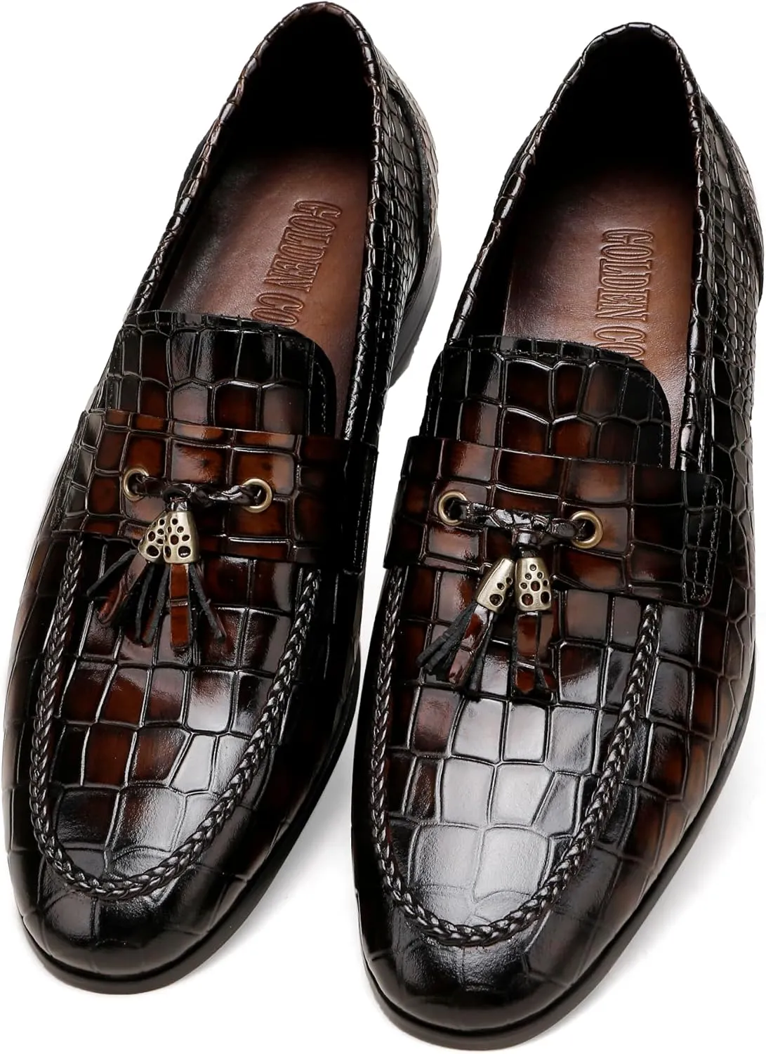 Tassel Loafer for Mens, Casual Crocodile Printed Tassel Dress Shoes Leather Slip-on Penny Loafer for Men
