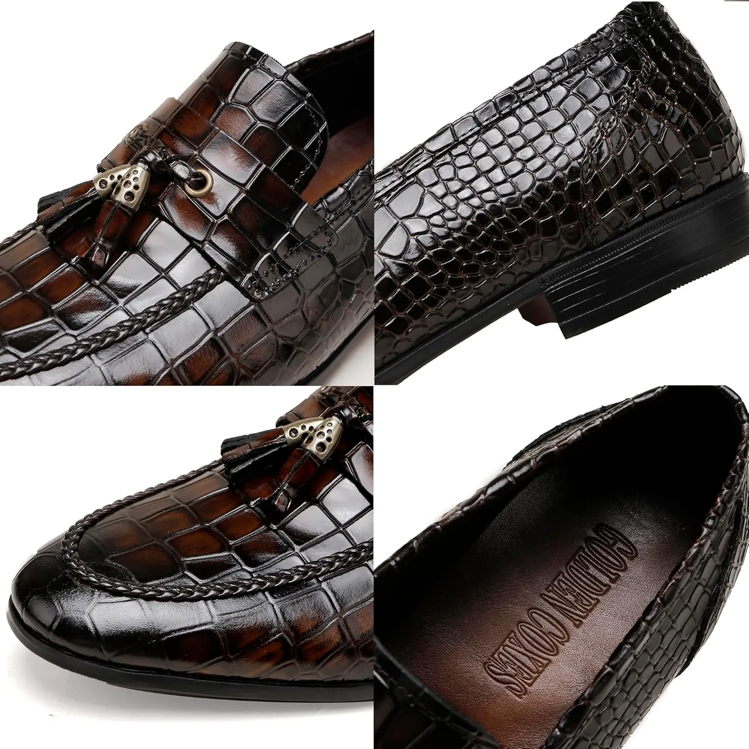 Tassel Loafer for Mens, Casual Crocodile Printed Tassel Dress Shoes Leather Slip-on Penny Loafer for Men