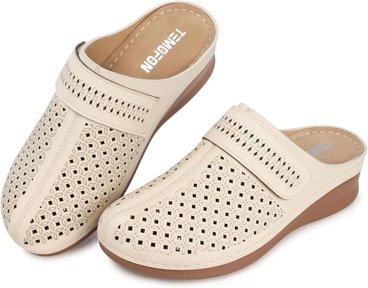 TEMOFON Clogs for Women Mules Shoes: Comfortable Arch Support Closed Toe Sandals Backless Low Wedge Slip on Shoes