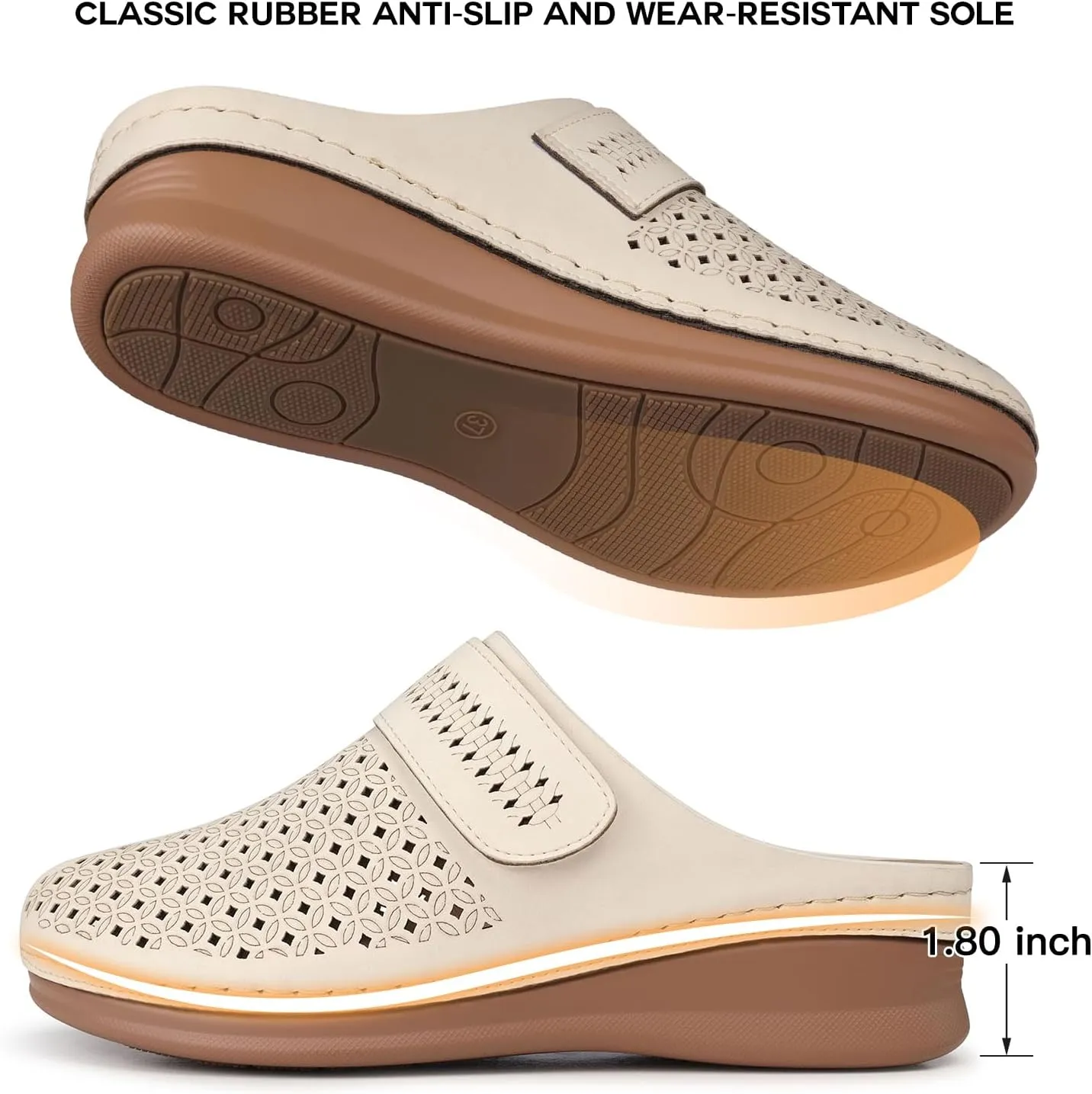 TEMOFON Clogs for Women Mules Shoes: Comfortable Arch Support Closed Toe Sandals Backless Low Wedge Slip on Shoes