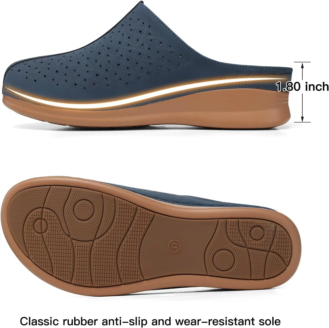 TEMOFON Clogs for Women Mules Slip on: Closed Toe Sandals, Summer Shoes Dressy, Comfortable Walking Wedge Clogs