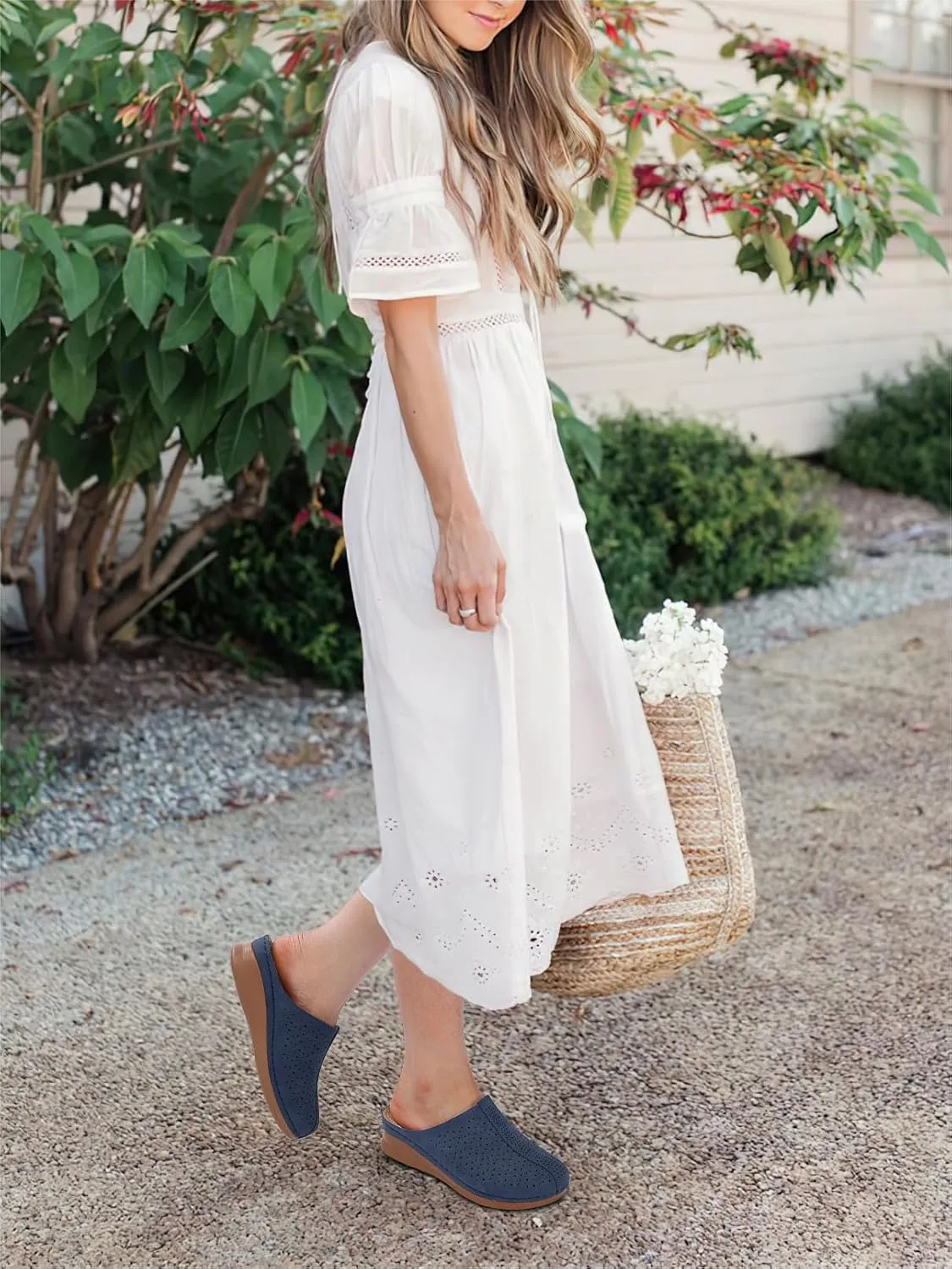 TEMOFON Clogs for Women Mules Slip on: Closed Toe Sandals, Summer Shoes Dressy, Comfortable Walking Wedge Clogs