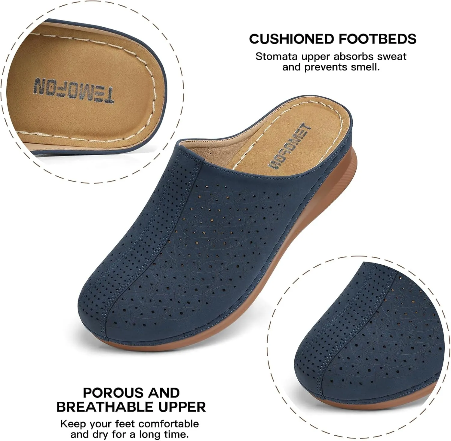TEMOFON Clogs for Women Mules Slip on: Closed Toe Sandals, Summer Shoes Dressy, Comfortable Walking Wedge Clogs