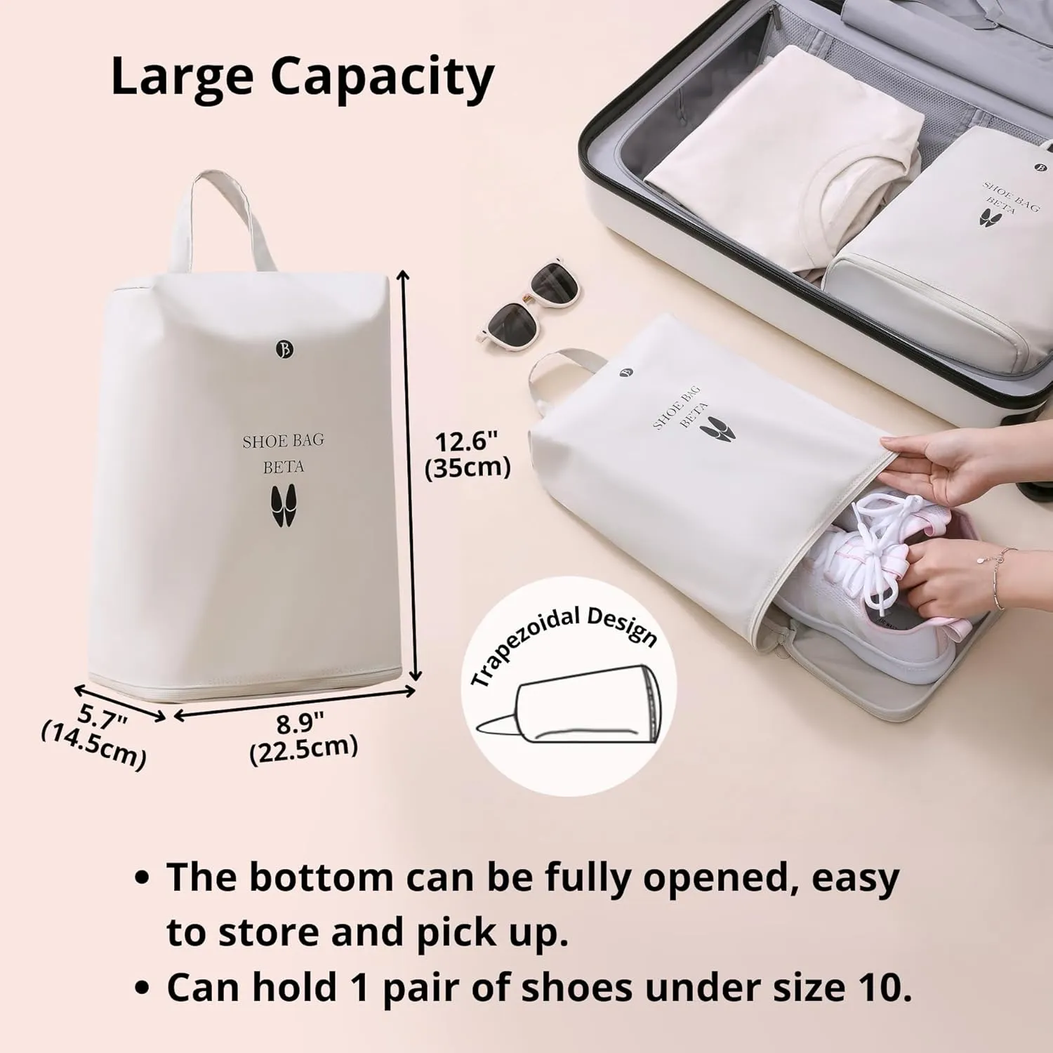 tianzong 2 Pack Shoe Bags for Travel, Water-resistant Shoe Storage Organizer with Zipper for Men and Women (Grey, T400-Beta)