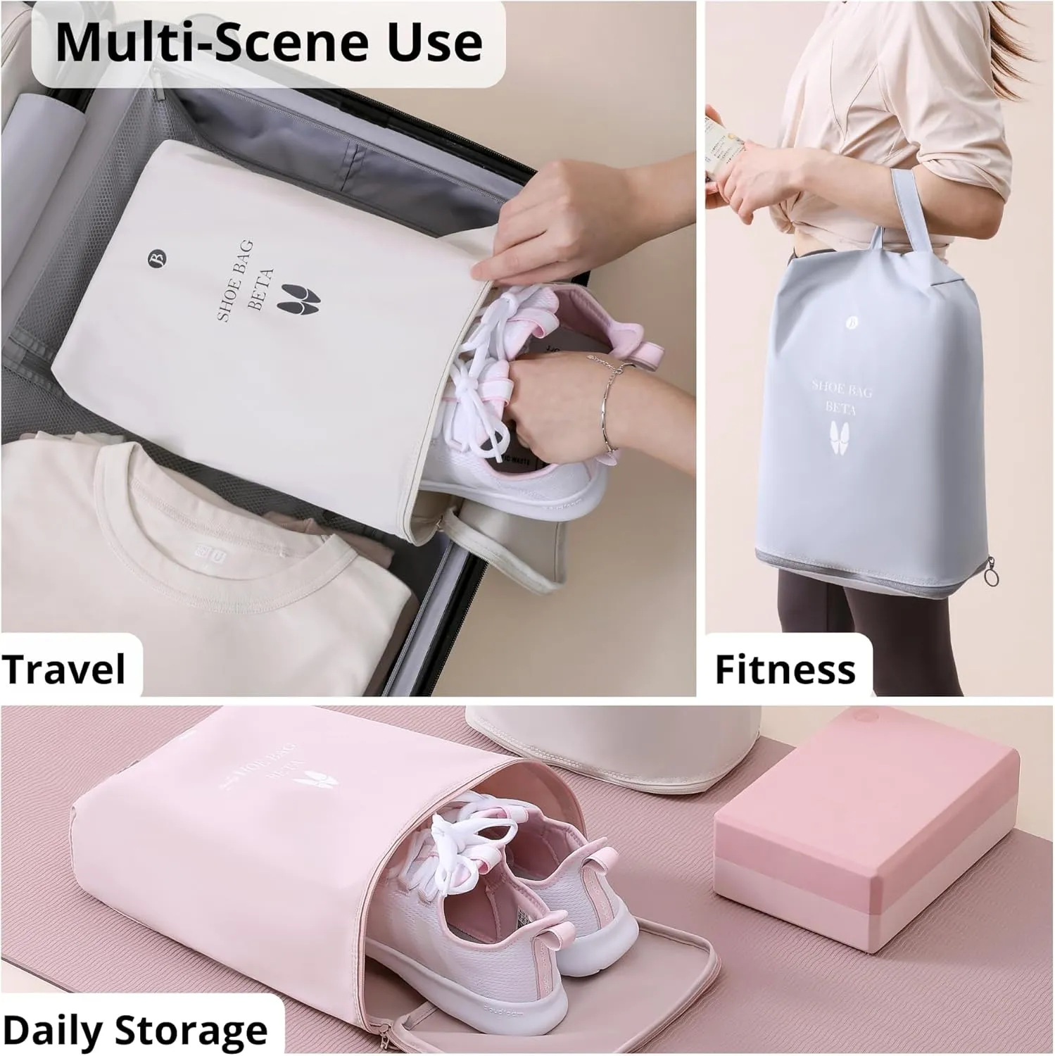 tianzong 2 Pack Shoe Bags for Travel, Water-resistant Shoe Storage Organizer with Zipper for Men and Women (Grey, T400-Beta)