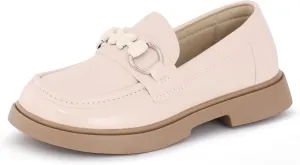 Tobfis Girls Slip-On Round Toe Oxford Butterfly Metal Chain Patent Leather Penny Loafers Flats Church School Uniform Kids Moccasins Dress Shoes (Toddler/Little Kid/Big Kid)