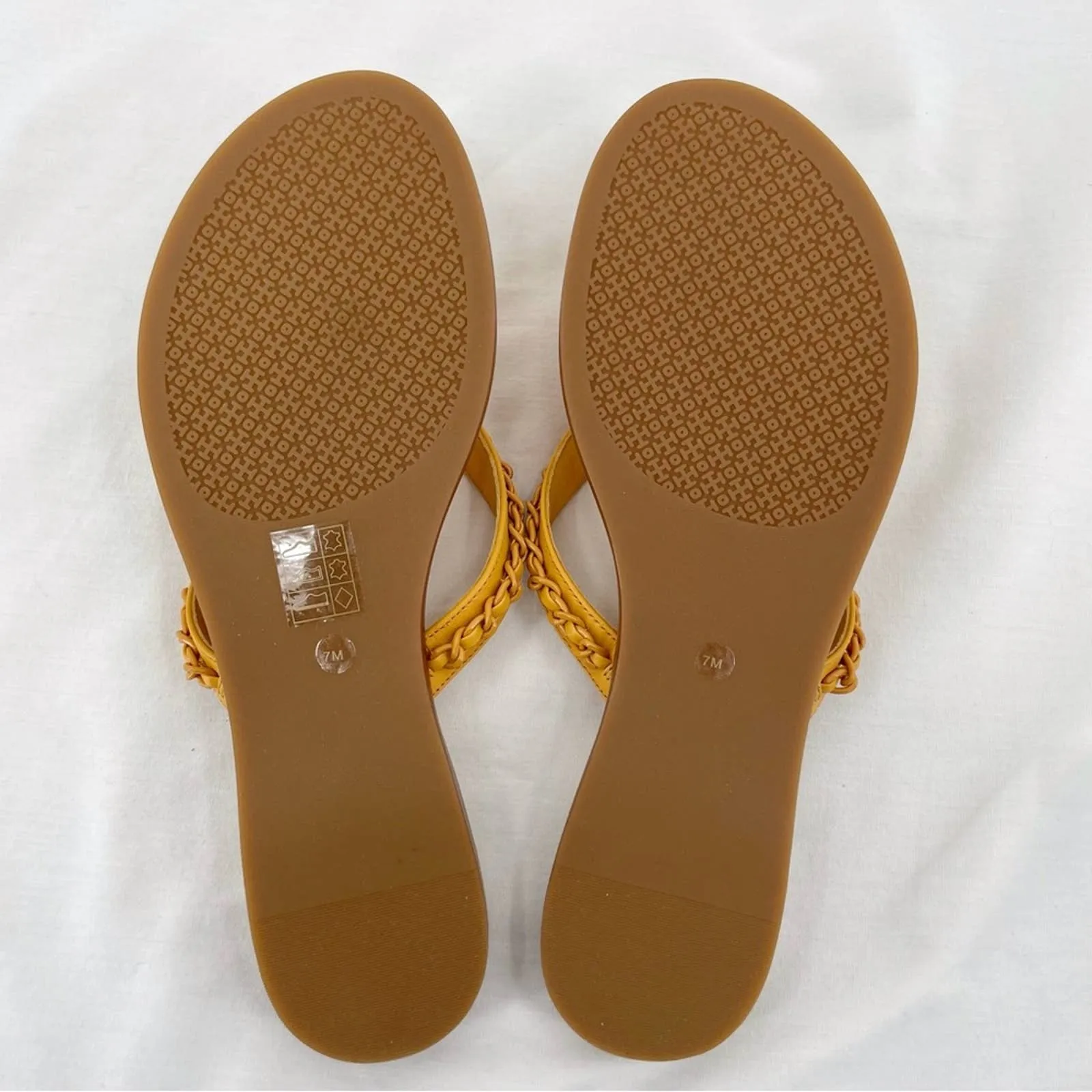 Tory Burch Everly Chain Thong Sandals Nappa Leather Light Turmeric Gold Orange Size 7