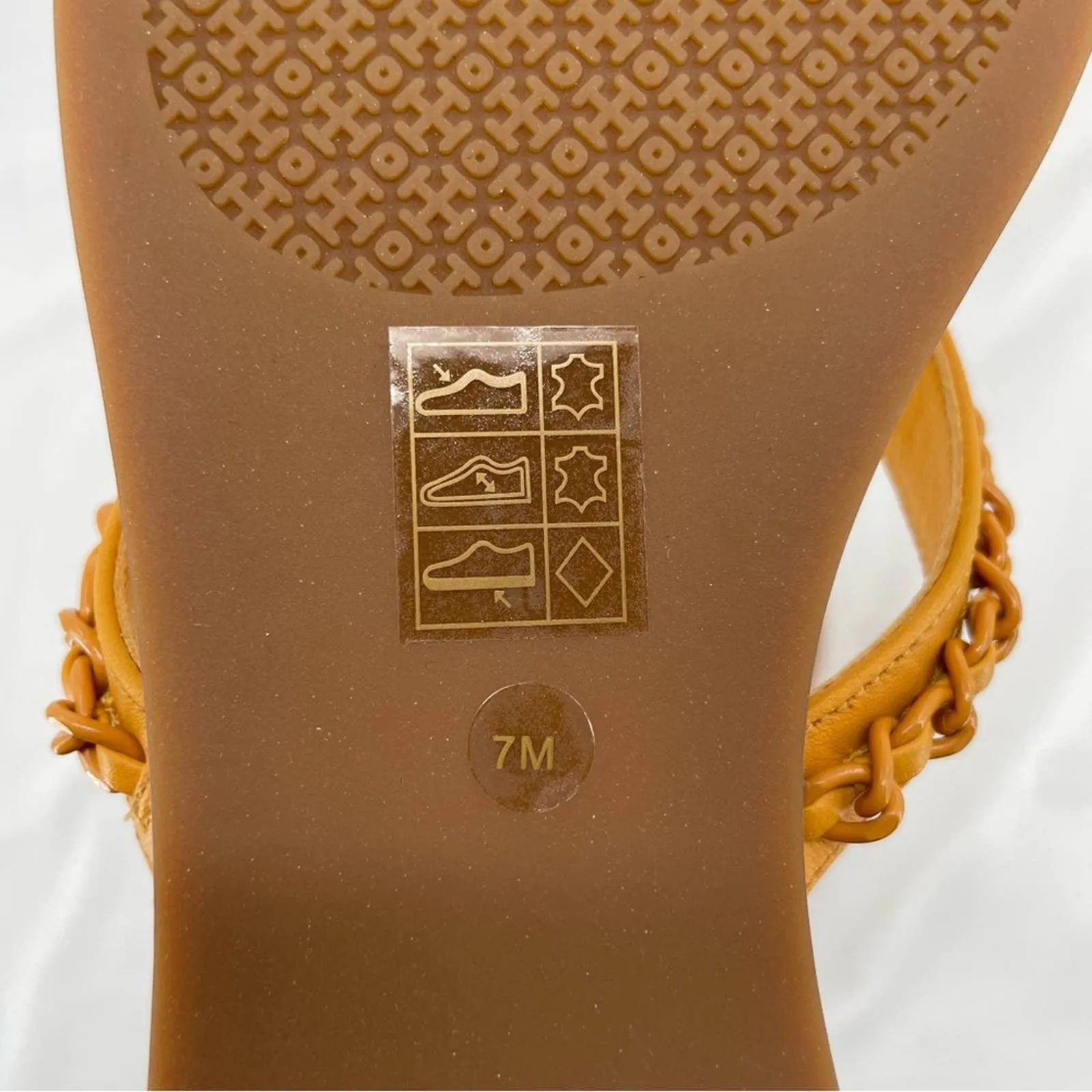 Tory Burch Everly Chain Thong Sandals Nappa Leather Light Turmeric Gold Orange Size 7