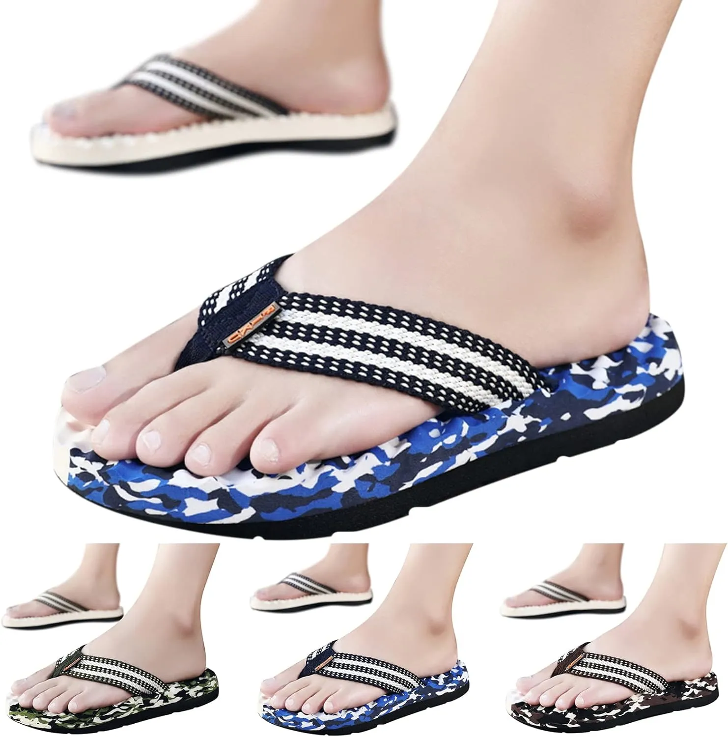 Trailblazer Sandals Fashion Summer Men Flip Flops Flat Bottom and Non Slip Light Slip On Comfortable Colorblock Camouflage Pattern Beach Slippers (Green, 10)