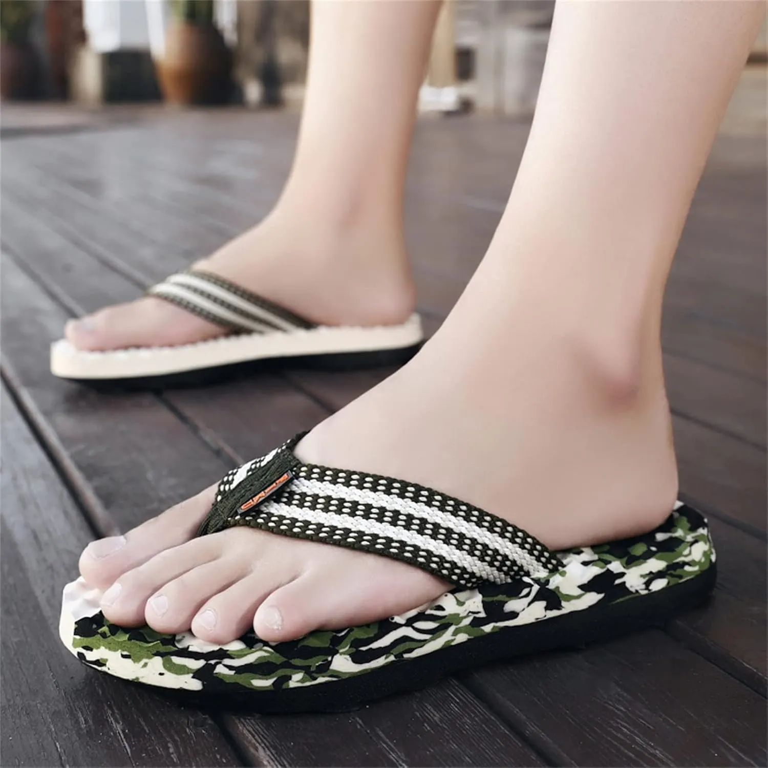 Trailblazer Sandals Fashion Summer Men Flip Flops Flat Bottom and Non Slip Light Slip On Comfortable Colorblock Camouflage Pattern Beach Slippers (Green, 10)