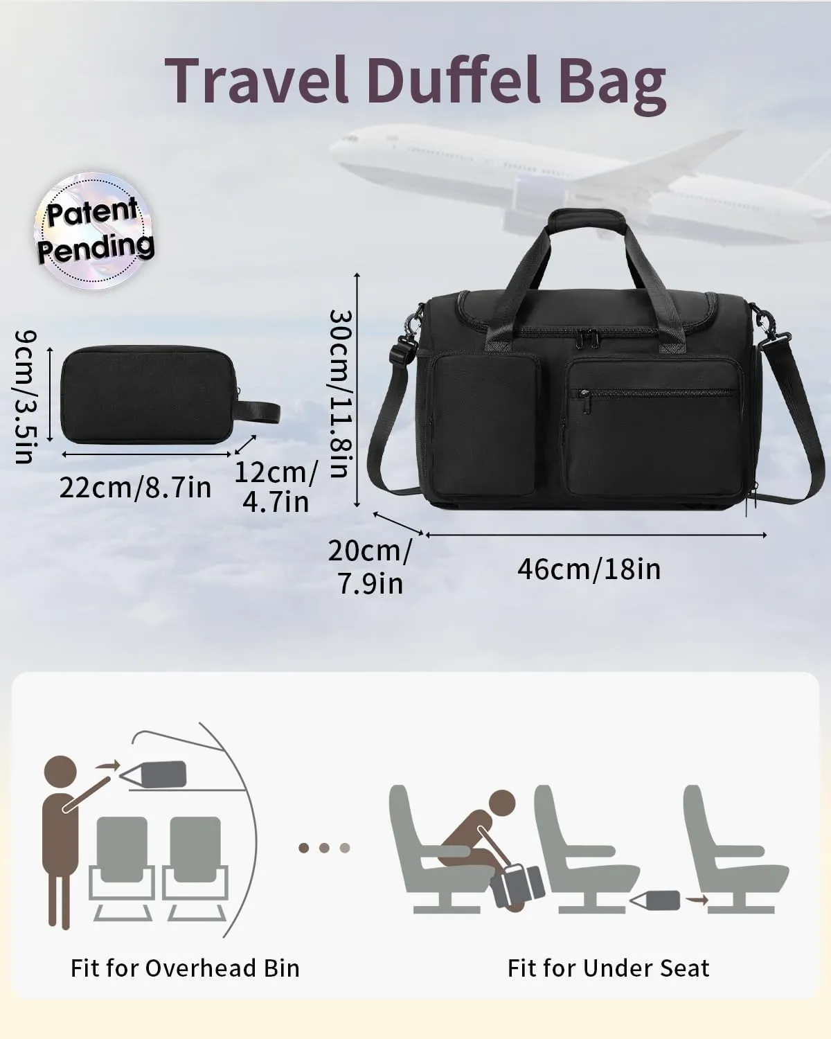 Travel Duffel Bag 27L Gym Bag with Shoe Compartment Carry on Overnight Backpack with Toiletry Bag & Wet Pocket Patent Pending