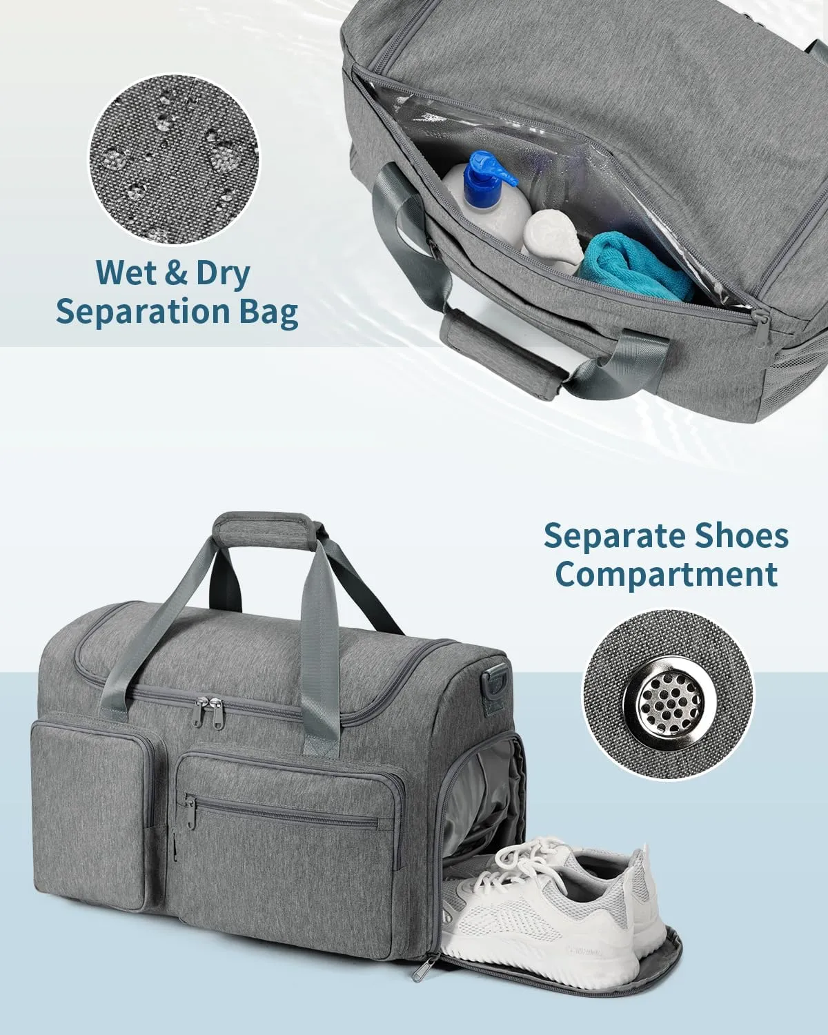 Travel Duffel Bag 27L Gym Bag with Shoe Compartment Carry on Overnight Backpack with Toiletry Bag & Wet Pocket Patent Pending