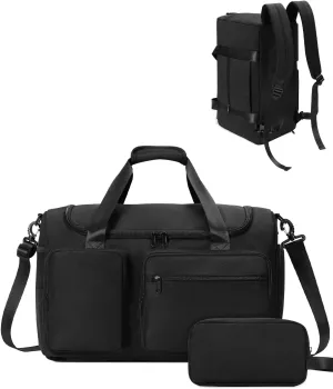 Travel Duffel Bag 27L Gym Bag with Shoe Compartment Carry on Overnight Backpack with Toiletry Bag & Wet Pocket Patent Pending