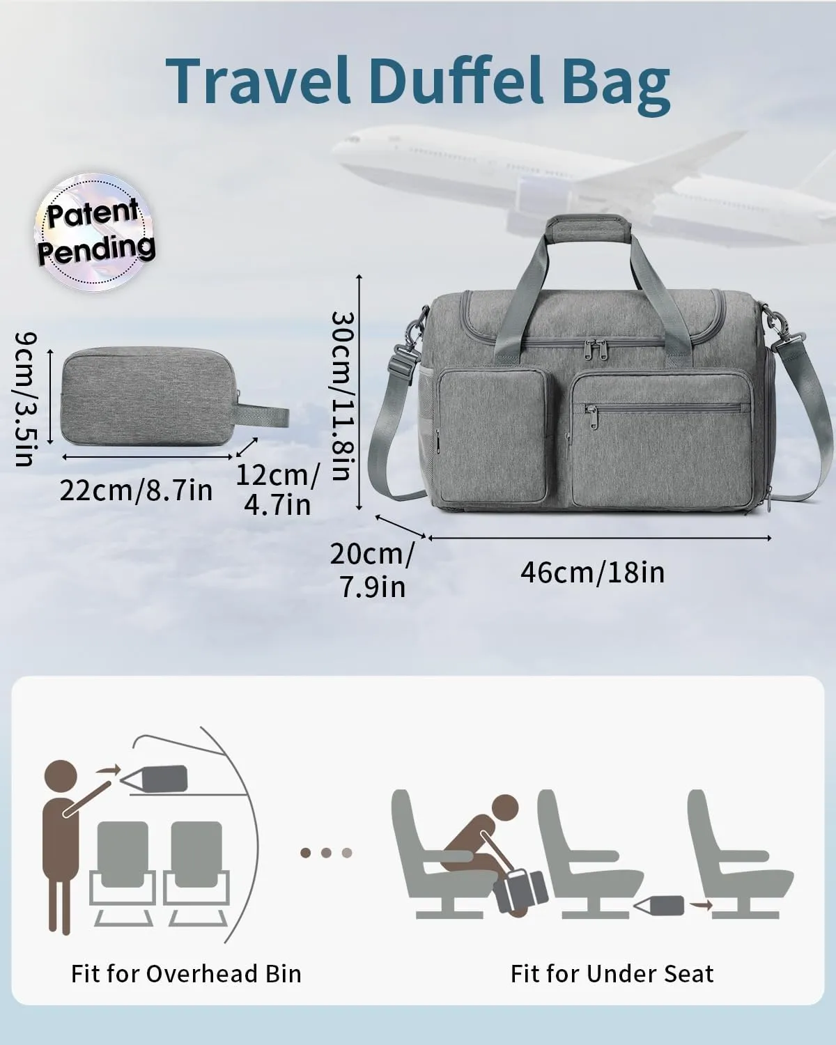 Travel Duffel Bag 27L Gym Bag with Shoe Compartment Carry on Overnight Backpack with Toiletry Bag & Wet Pocket Patent Pending