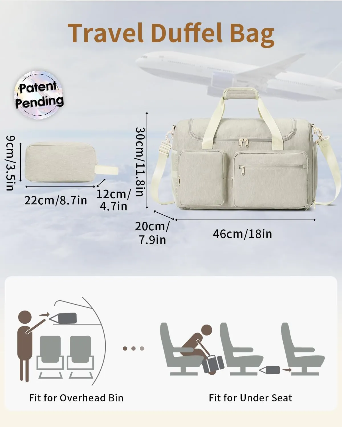 Travel Duffel Bag 27L Gym Bag with Shoe Compartment Carry on Overnight Backpack with Toiletry Bag & Wet Pocket Patent Pending