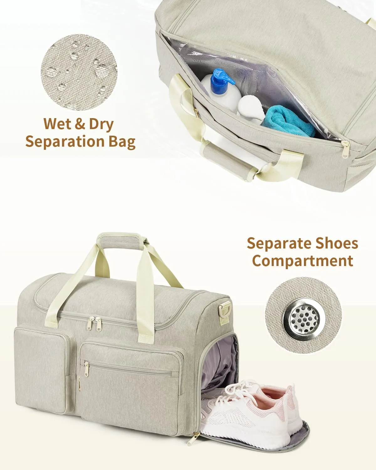 Travel Duffel Bag 27L Gym Bag with Shoe Compartment Carry on Overnight Backpack with Toiletry Bag & Wet Pocket Patent Pending