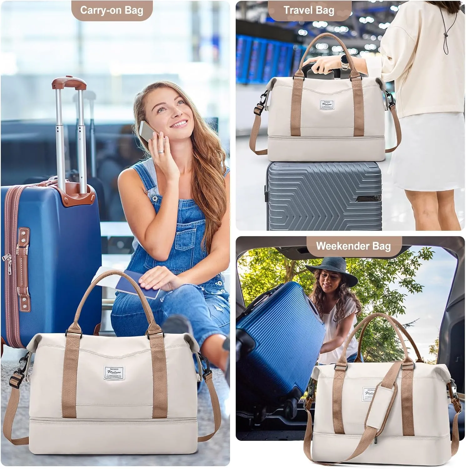 Travel Duffel Bag with Shoes Compartment, Overnight Weekender Bags for Women, Carry on Personal Item Travel Set
