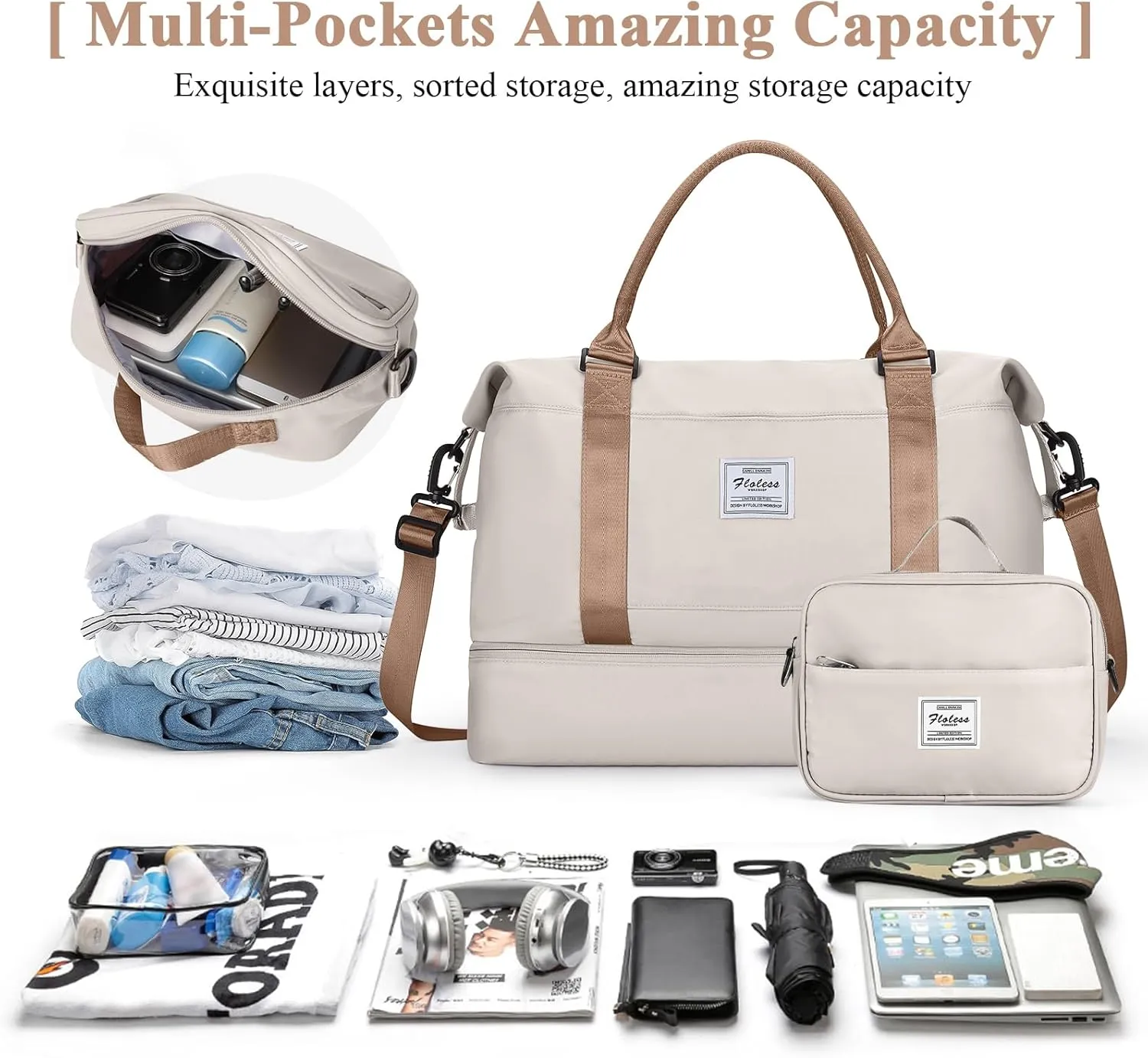 Travel Duffel Bag with Shoes Compartment, Overnight Weekender Bags for Women, Carry on Personal Item Travel Set