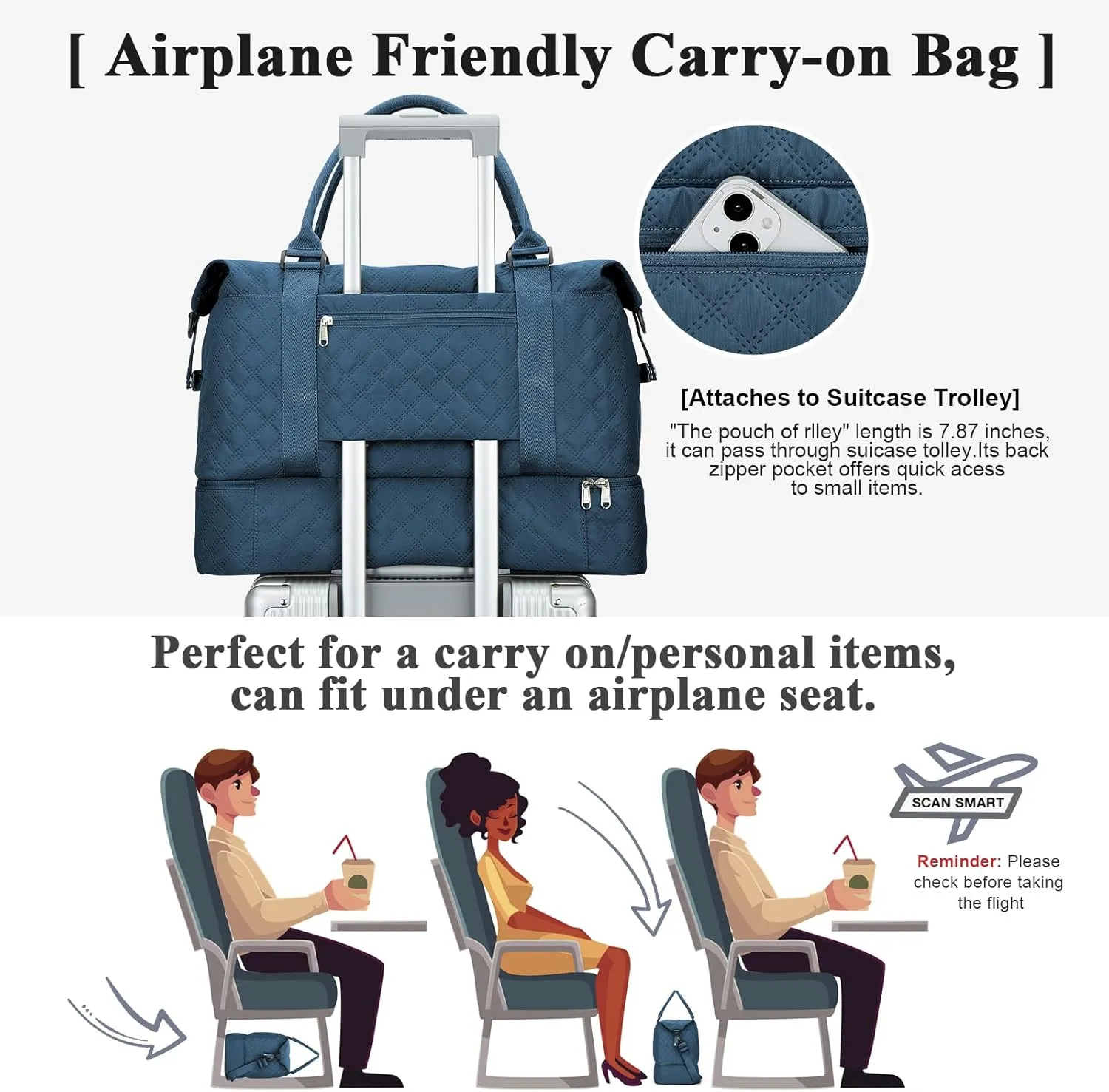 Travel Duffel Bag with Shoes Compartment, Overnight Weekender Bags for Women,Carry on Personal Item Bag