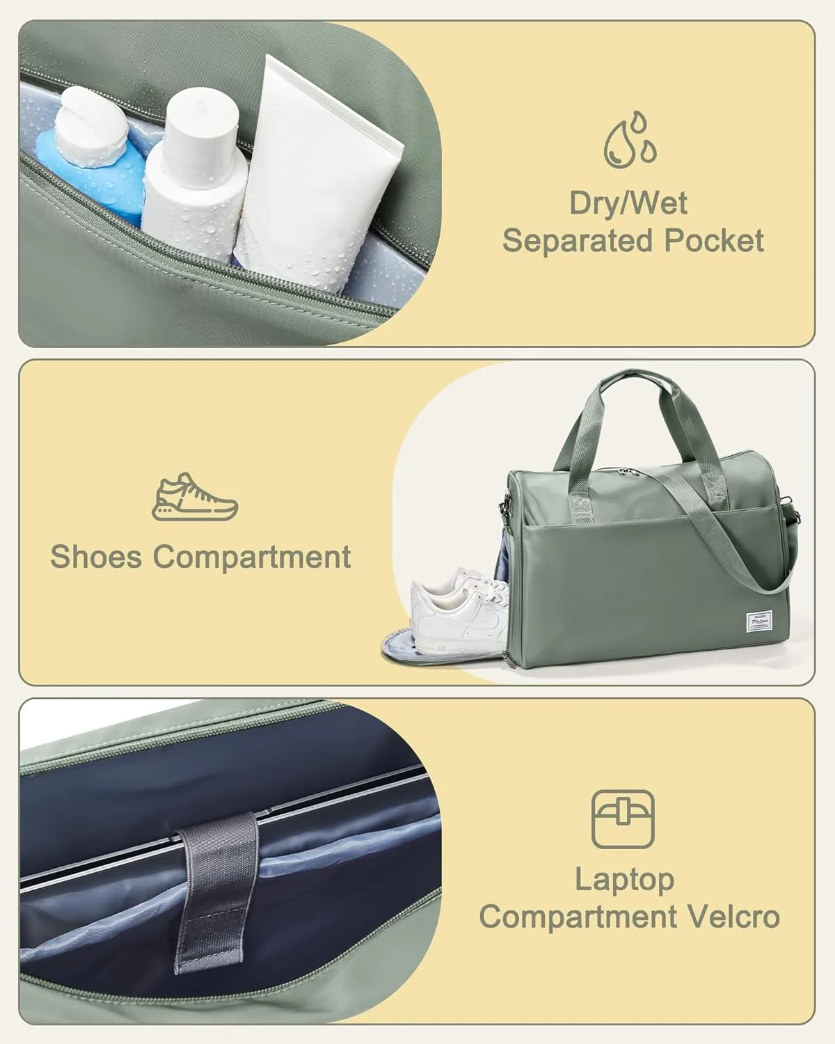 Travel Duffel Bags for Women & Men - Weekender with Shoe & Laptop Compartments - Carry On, Overnight, Gym & Hospital Bag - Dark Green