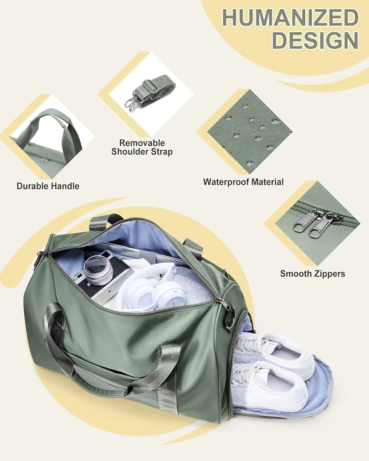 Travel Duffel Bags for Women & Men - Weekender with Shoe & Laptop Compartments - Carry On, Overnight, Gym & Hospital Bag - Dark Green
