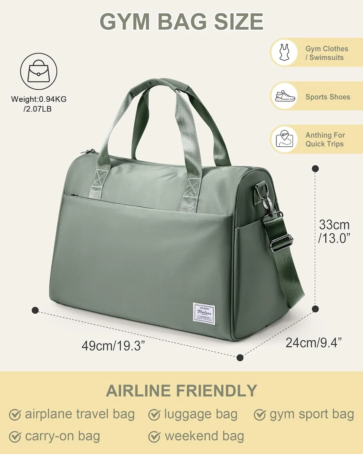 Travel Duffel Bags for Women & Men - Weekender with Shoe & Laptop Compartments - Carry On, Overnight, Gym & Hospital Bag - Dark Green