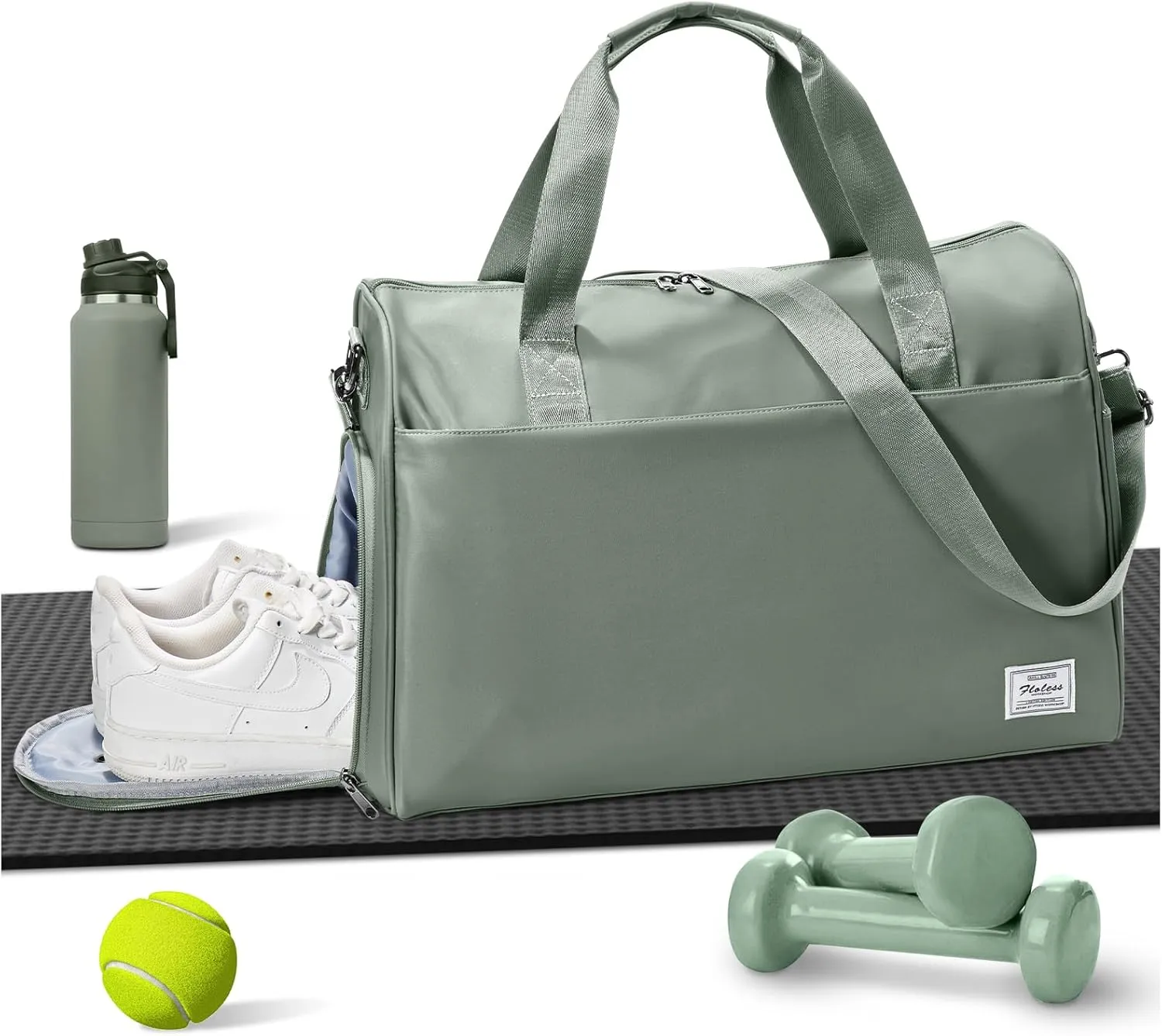 Travel Duffel Bags for Women & Men - Weekender with Shoe & Laptop Compartments - Carry On, Overnight, Gym & Hospital Bag - Dark Green