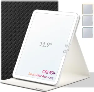 Travel Makeup Mirror with Lights, Portable Lighted Vanity Mirror with 100 LED, Rechargeable, Foldable for Tabletop, 11.9 inches, Black